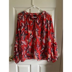Buckle Long Sleeve Floral Blouse Size S